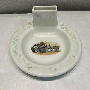 O.P.Co Syracuse China Ashtray with Matchbox Stand Mount Vernon George Washington